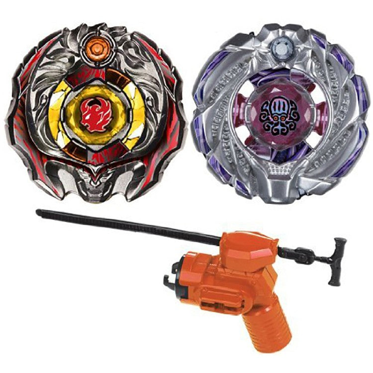 Contenu du BBG-13 : toupies Samurai Ifraid et Pirate Kraken vues de dessus, lanceur orange