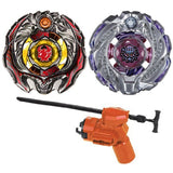 Contenu du BBG-13 : toupies Samurai Ifraid et Pirate Kraken vues de dessus, lanceur orange