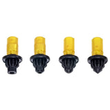 Set de Pointes Beyblade X : quatre bits F, T, B et N à couronne dorée et pointe noire, alignés
