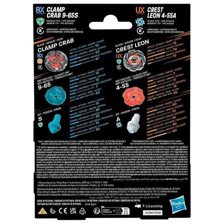Clamp Crab 9-65S et Crest Leon 4-55A Hasbro Beyblade X