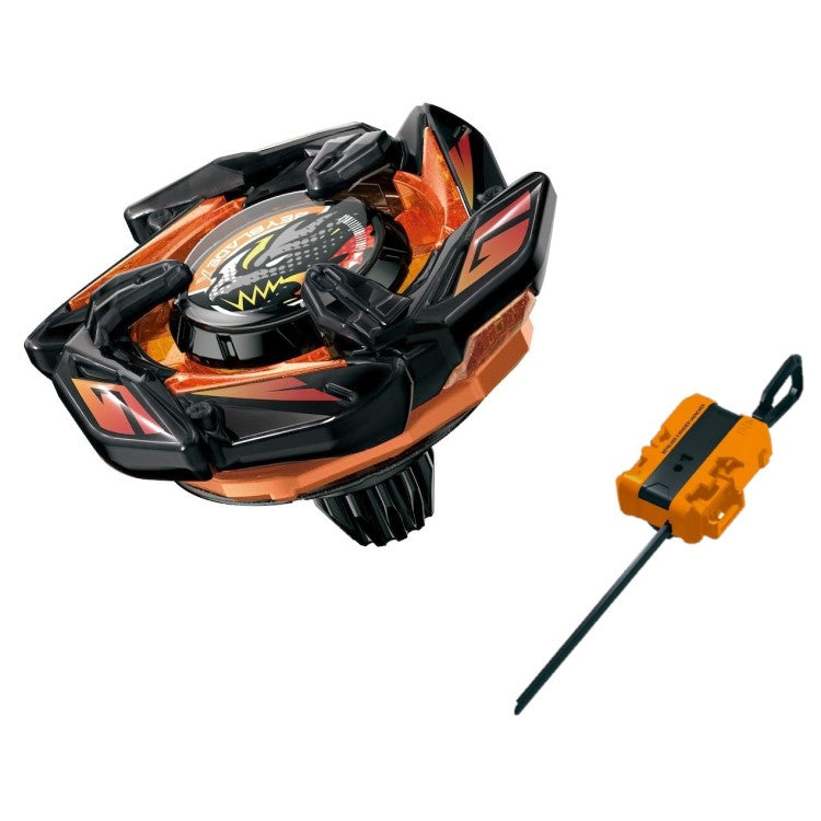 Dran Dagger 2-80GP assemblée en noir et orange, présentée à côté de son lanceur