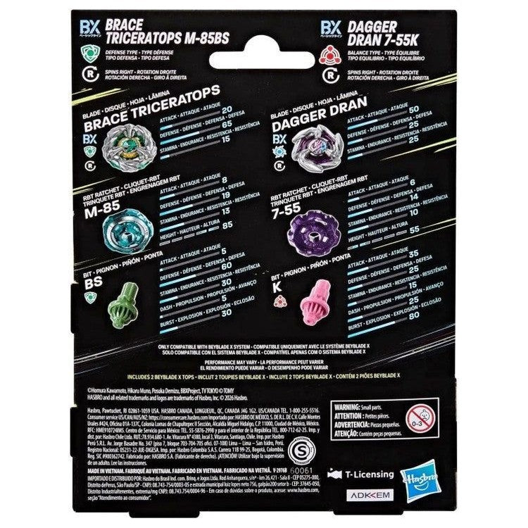 Beyblade X Brace Triceratops M-85BS et Dagger Dran 7-55K G2763