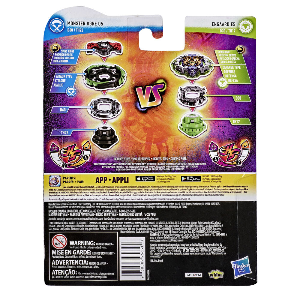 Toupies Beyblade Burst Rise Engaard E5 et Monster Ogre O5