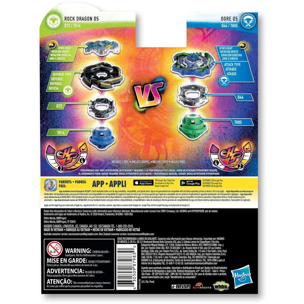 Toupies Beyblade Burst Rise Ogre O5 et Rock Dragon D5