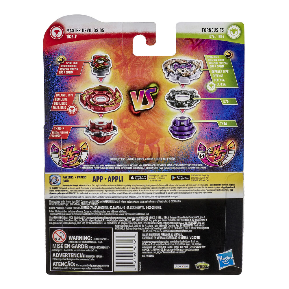 Toupies Beyblade Burst Rise Forneus F5 et Master Devolos D5