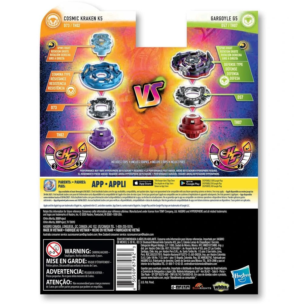 Toupies Beyblade Burst Rise Gargoyle G5 et Cosmic Kraken K5